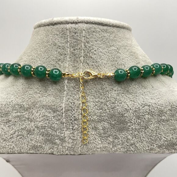 Artisan Handcrafted Green Gemstone Gold Tone Beaded Necklace Elegant Ethnic Long - Picture 6 of 8